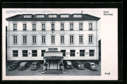 AK Soest, Hotel Overweg, Frontansicht Mit Parkenden Autos Aus Der Vogelschau  - Soest