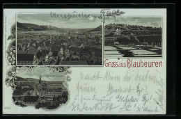 Lithographie Blaubeuren, Teilansicht, Klosterkirche Mit Seminar, Blaiche  - Blaubeuren