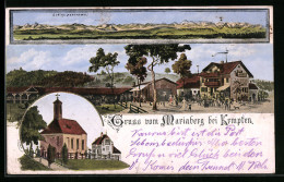AK Kempten, Gasthaus Mariaberg, Gebirgspanorama, Kirche  - Kempten