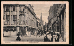 AK Bochum, Bongardstrasse Mit Geschäften Und Kirchturm  - Bochum