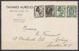 CP Marchand De Timbre "Tavano Aurelio" Affr. PU85 + PU73 (tp De Carnets) Flam. LIEGE 3 /23.VII 1937 Pour LONDON - Otros & Sin Clasificación