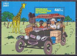 Rép. Démocratique Du Congo - BL205 "Tintin Au Congo" ** Surch. "Expo Shanghai 2010" - Bandes Dessinées
