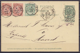 EP En Exprès CP 5c Vert-gris (N°56) + N°56 + Paire N°57 Càd Octogon. TRAZEGNIES /8 DECE 1899 Pour ANVERS - Càd Octogon.  - Briefkaarten 1871-1909