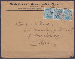 L. "Messageries Et Ateliers Van Gend" Affr. Bande 3x N°141 (triple Port) Càd BRUXELLES-BRUSSEL 1C /18 X 1919 Pour PARIS - 1915-1920 Albert I.