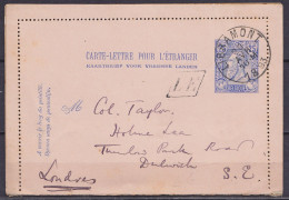 EP Carte-lettre Pour L'étranger 25c Bleu (N°48) Du Couvent Des Abbyes à PALISEUL Càd LIBRAMONT /20 AVRIL 1893 Pour LONDR - Postbladen