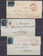 Lot De 3 L. Affr. N°4 P120 Càd TOURNAY /1851 Pour MONS - Voir Scans - 1849-1850 Medaillons (3/5)