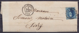 L. Affr. N°7 (variété "I" Sur "S" De "POSTES) P25 Càd CHARLEROY /6 MARS 1858 Pour SIVRY (au Dos: Càd BEAUMONT & RANCE) - 1851-1857 Medaglioni (6/8)