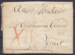 L. Datée 8 Mai 1736 De ROTTERDAM Pour VERVIERS - Man. "avec Un Montre De Laines" - Port "XII" à La Craie Rouge - 1714-1794 (Paises Bajos Austriacos)