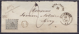 LSC (sans Contenu) Affr. N°17 Lpts "32" Càd BEAUMONT /22 JUIN 1867 Pour Et Taxé à SIVRY - Cachet Demi-cercle "AFFR. INSU - 1865-1866 Linksprofil