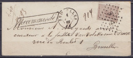 L. Recommandée Affr. N°19 Lpts "60" (double Frappe) Càd BRUXELLES /1 ? 1869 Pour E/V - Griffe [Recommandé] - Voir Scans - 1865-1866 Profil Gauche