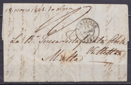 L. Datée 17 Mars 1845 De NICE Càd MARSEILLE /18 MARS 45 Pour VALLETTA MALTA - Port "10" - 1801-1848: Précurseurs XIX