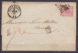 L. Affr. N°20 Lpts "60" (double Port) Càd BRUXELLES /9 FEVR 1867 Pour VENLO - [PD] (au Dos: Càd Passage "PAYS-BAS PAR ES - 1865-1866 Perfil Izquierdo