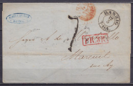 LSC (sans Texte) Càd DANZIG /12/5 (1855) Pour MAREUIL S/Ay Càd "PRUSSE PAR VALENCIENNES" - Griffe [PR.3 R] - Port "7" Au - 1849-1876: Klassieke Periode