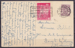 CP "Joyeux Noël" Affr. N°714 Flam. BRUXELLES 1 /25.XII 1950 (jour De Noël) Pour FAYT-LEZ-MANAGE - Vignette "La Canne Bla - 1935-1949 Small Seal Of The State