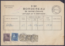 Bordereau De Remise D'envoi "port Payé Par Le Destinataire" Affr. N°420x3+833+434B Càd BOMAL-SUR-OURTHE /28.11.1950 - 1936-1951 Poortman