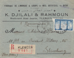 French Colonies Algerie 1930: Registered Tlemcen To Strasbourg - Algerien (1962-...)