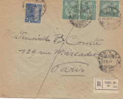 French Colonies Tunisie 1919 Registered Tunis To Paris - Tunisie (1956-...)
