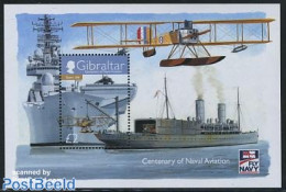 Gibraltar 2009 100 Years Of Naval Aviation S/s, Mint NH, Transport - Aircraft & Aviation - Ships And Boats - Airplanes