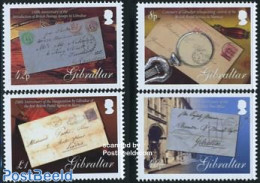 Gibraltar 2007 Postal History 4v, Mint NH, History - History - Stamps On Stamps - Art - Handwriting And Autographs - Postzegels Op Postzegels