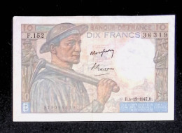 JC, Billet, France, Dix, 10 Francs Mineur, 4-12-1947, 2 Scans - 10 F 1941-1949 ''Mineur''