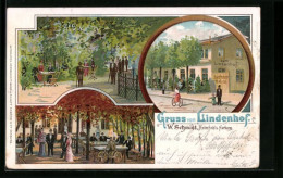 Lithographie Hamburg-Harburg, Gasthaus Lindenhof W. Schmidt Mit Garten  - Harburg