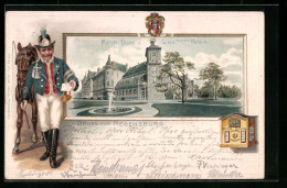 Passepartout-Lithographie Regensburg, Briefträger Und -kasten, Thurn Und Taxissches Palais, Wappen  - Other & Unclassified