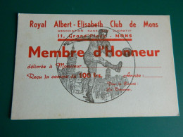 FOOTBALL +RAEC MONS: CARTE DE MEMBRE D'HONNEUR DE 100 FRANCS-11 GRAND PLACE -AVEC JOUEUR ET VILLE BEFFROI - Sonstige & Ohne Zuordnung