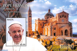 Malta 2022 Pope Francis Visits Malta S/s, Mint NH, Religion - Churches, Temples, Mosques, Synagogues - Pope - Religion - Churches & Cathedrals
