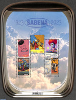 Belgium 2023 100 Years SABENA 5v M/s, Mint NH, Nature - Transport - Various - Elephants - Aircraft & Aviation - Maps - Ungebraucht