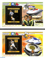 Congo Dem. Republic, (zaire) 2012 WC Football 2 S/s, Gold, Mint NH, Sport - Transport - Football - Railways - Space Ex.. - Trenes