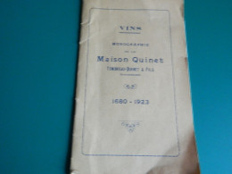 MONS: VINS-MONOGRAPHIE DE LA MAISON QUINET TONDREAU QUINET & FILS 1680-1923-18 RUE D'HAVRE -22 PAGES - België