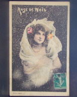 1630 THEME . ROSE DE NOEL . FEMME AVEC UN VOILE ET FLEURS DANS LES CHEVEUX . OBLITEREE 1908 . EDIT. BERGERET - Other & Unclassified
