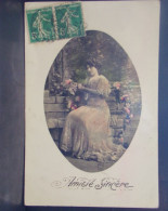 1637 THEME . AMITIE SINCERE . FEMME ASSISE SUR UN BANC ET DES FLEURS . OBLITEREE 1911 - Women