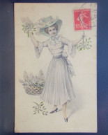 1639 THEME . FEMME HABILLER DE BLANC ET PANIER DE FLEURS . OBLITEREE 1908 - Femmes