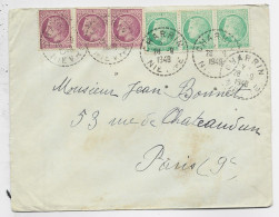 MAZELIN 1FR50 X3+2FRX3   LETTRE C. PERLE CHARRIN 28.9.1948 NIEVRE 50C EN TROP - Manual Postmarks