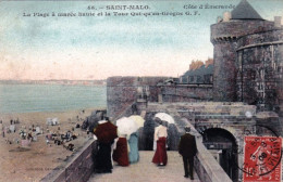 35 - SAINT MALO - La Plage A Marée Haute Et La Tour Qui Qu'en Grogne - Saint Malo