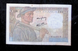 JC, Billet, France, Dix, 10 Francs Mineur, 9-1-1947, 2 Scans - 10 F 1941-1949 ''Mineur''