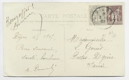 FRANCE SAGE 4C BRUN MIXTE 1C BLANC CARTE 5 MOTS DIJON 5.1.1907 COTE D'OR AU TARIF - 1877-1920: Semi Modern Period