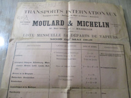 Grande Affiche Moulard Michelin Mai 1905 Transports Internationaux Vapeurs En L'état 34 X 59 Environs - Transporte