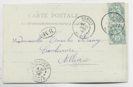 FRANCE BLANC 5CX2 CARTE BOUILLE OBL MONTET 21 DEC 1905 ALLIER + BM POUR COULEUVRE - 1877-1920: Semi Modern Period