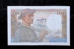 JC, Billet, France, Dix, 10 Francs Mineur, 7-4-1949, 2 Scans - 10 F 1941-1949 ''Mineur''