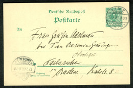 LINZ Rhein 1900 5-Pf GANZSACHE + Orts-o Heimatbeleg > AK-o Karlsruhe - Cartoline