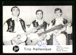 AK Musiker-Trio Hellenique Mit Ihren Instrumenten Und Autogramm  - Musique Et Musiciens