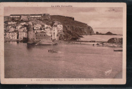 Cpa 66 Collioure La Plage St Vincent Et Le Fort Miradou - Collioure