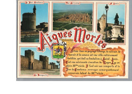 AIGUES MORTES 30 - Tour Constance Vue Aérienne St Louis Remparts Parchemin Histoire De La Ville - Aigues-Mortes