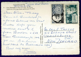 Ref 1654 - Guadeloupe 1956 Postcard To New Zealand 45c Rate SG 1281 & 1283 Scientists - Brieven En Documenten