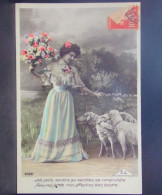 1665 THEME . JOLIS PETIT MOUTONS QUI SEMBLEZ ME COMPRENDRE . FEMME AVEC UN BOUQUET DE FLEURS . EDI. C. L . N° 2026 - Sonstige & Ohne Zuordnung