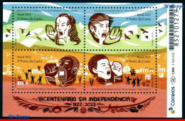 Ref. BR-V2022-12 BRAZIL 2022 - BICENTENARY INDENPENDENCE, PERSONALITIES, S/S MNH, HISTORY 4V - Nuovi