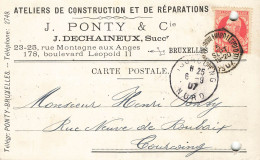 E625 Entier Postal Ateliers De Construction Et De Réparation J.PONTY Bruxelles - Tarjetas Precursoras