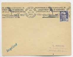 GANDON 5FR VIOLET LETTRE MEC RBV BICENTENAIRE DE LA NAISSANCE JOUFFROY D'ABBANS PARIS 96 31.12. 1951 AVEC VAGUE - Mechanical Postmarks (Advertisement)